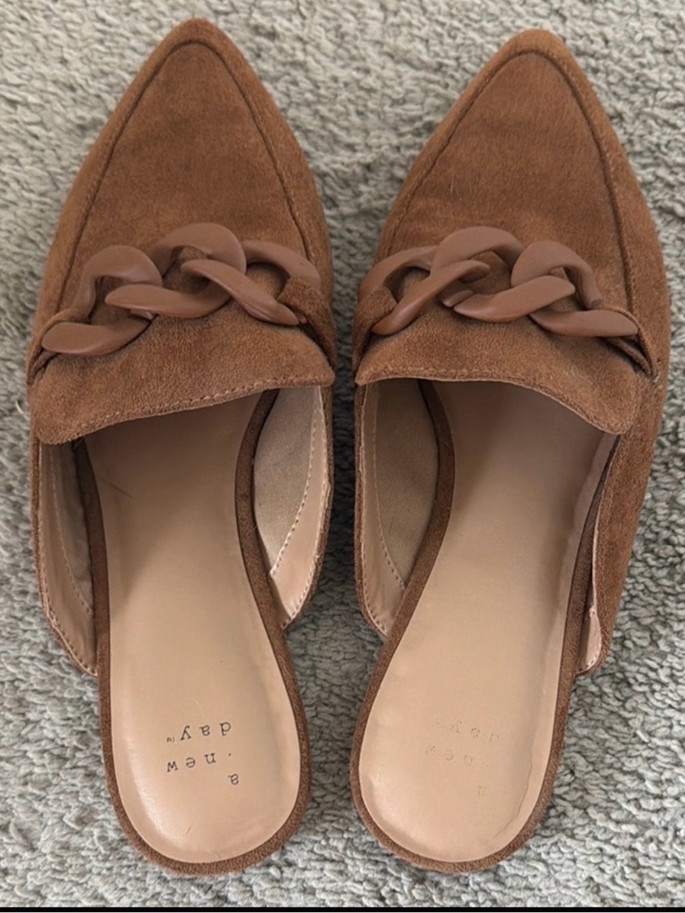 a new day Brown Suede Pointed Toe Chain Mule Clogs